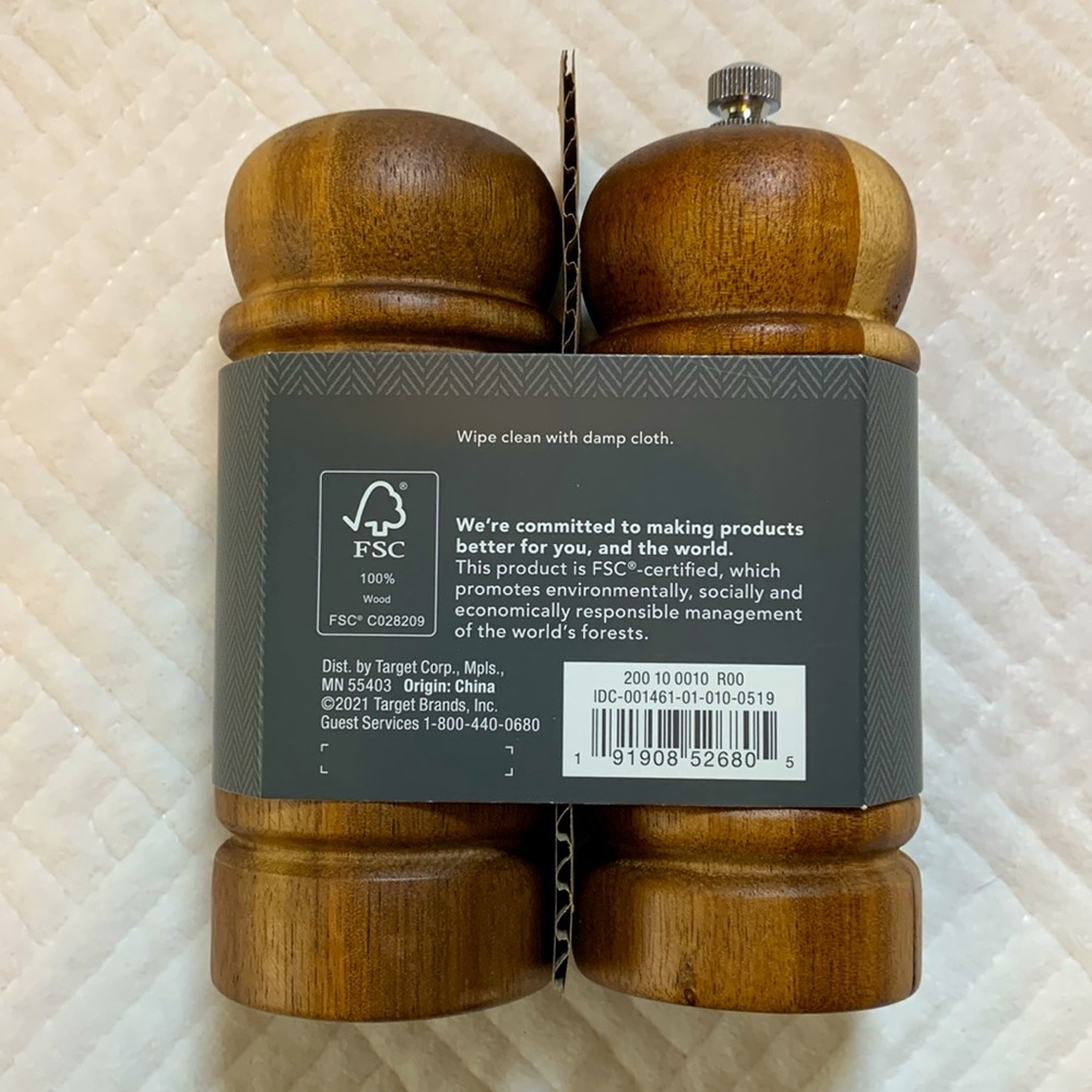 NWT 2 Piece Acacia Wood Turned Salt Shaker & Pepper Grinder Set - Threshold - Picture 3 of 11